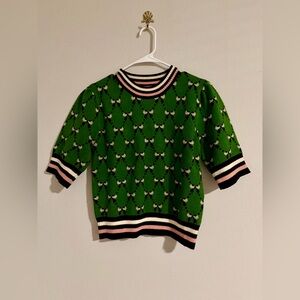 THML Green Knit Sweater with Striped Accents
